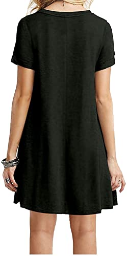 MOLERANI Women's Casual Plain Short Sleeve Simple T-Shirt Loose Dress, Black, Large