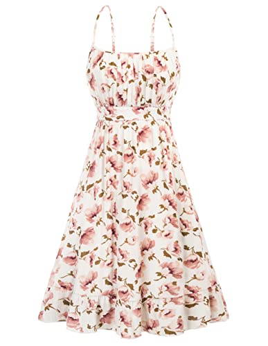 GRACE KARIN Women's Spaghetti Strap Floral Dress Ruffle Hem Pleated Casual Summer Dress Boho Flowy Midi Beach Dress