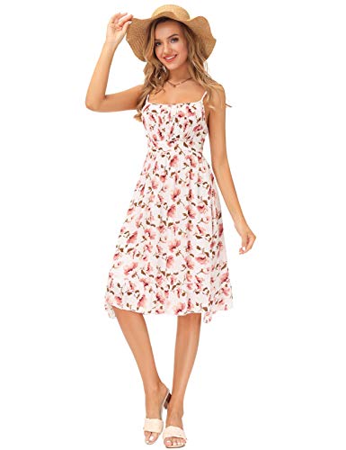 GRACE KARIN Women's Spaghetti Strap Floral Dress Ruffle Hem Pleated Casual Summer Dress Boho Flowy Midi Beach Dress