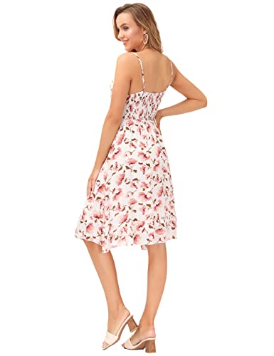 GRACE KARIN Women's Spaghetti Strap Floral Dress Ruffle Hem Pleated Casual Summer Dress Boho Flowy Midi Beach Dress
