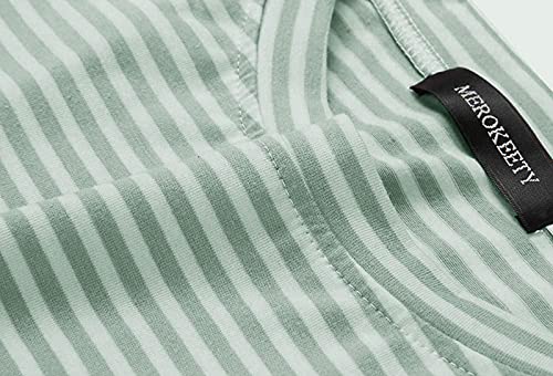 MEROKEETY Womens Summer Sleeveless Striped T Shirt Dress Casual Crew Neck Tie Waist Mini Dresses LightGreen