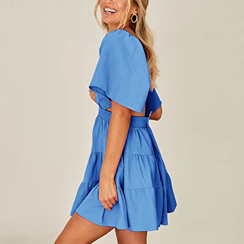 Shy Velvet Womens Square Neck Criss Cross Pleated Flowy Dress Solid Color Backless Cut Out Party Dresses