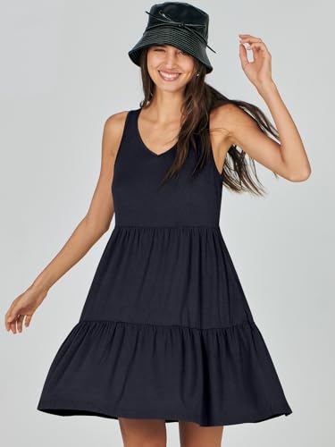 ANRABESS Womens Summer Casual Tank Dress Sleeveless V Neck T Shirt Sundress Flowy Tiered Swing Mini Beach Vacation Dresses Navy Blue Large