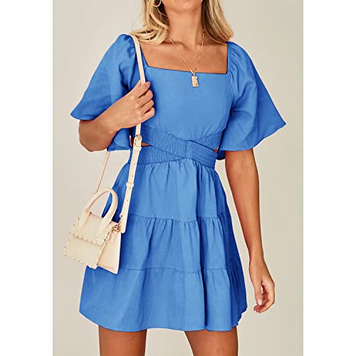 Shy Velvet Womens Square Neck Criss Cross Pleated Flowy Dress Solid Color Backless Cut Out Party Dresses