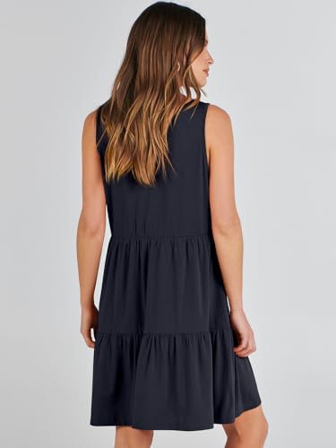 ANRABESS Womens Summer Casual Tank Dress Sleeveless V Neck T Shirt Sundress Flowy Tiered Swing Mini Beach Vacation Dresses Navy Blue Large