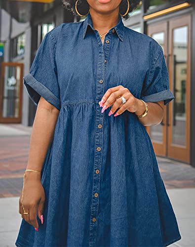 TheyLook Womens Denim Babydoll Dresses Button Down Tiered Jean Dress