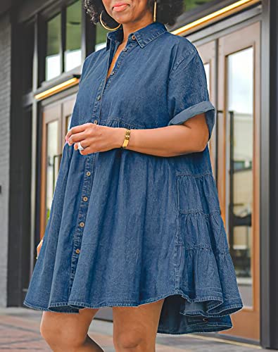TheyLook Womens Denim Babydoll Dresses Button Down Tiered Jean Dress