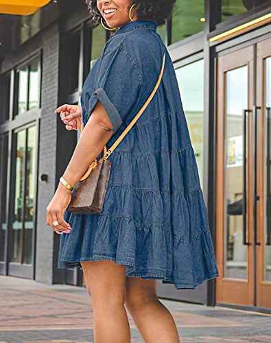 TheyLook Womens Denim Babydoll Dresses Button Down Tiered Jean Dress