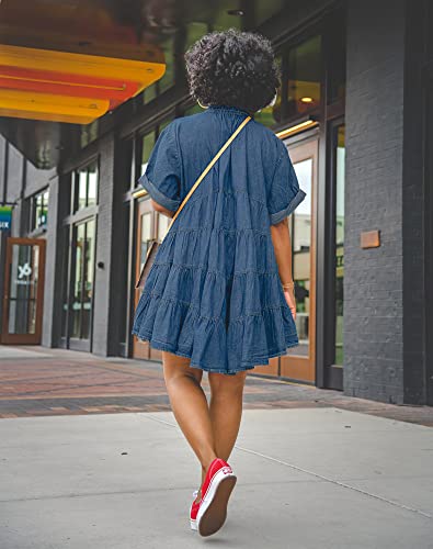 TheyLook Womens Denim Babydoll Dresses Button Down Tiered Jean Dress