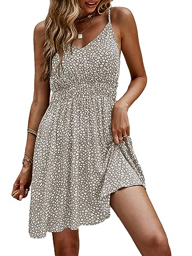 SOLY HUX Women's Summer Dress Ditsy Floral Print Spaghetti Strap Flowy Cami Dresses Sundresses Apricot Floral S