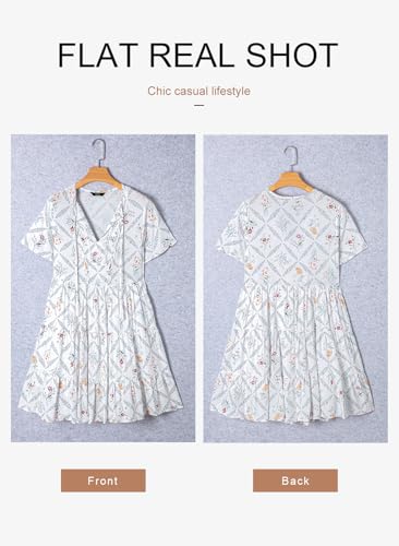 Dokotoo Womens Summer Dresses Short Sleeve Casual V Neck Floral Printed Boho Swing Mini Dress for Women Sundresses 2024 White X-Large