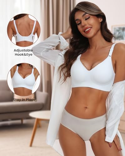 HORISUN Comfortable Bras for Women Wireless Seamless Push Up Bra(White L)