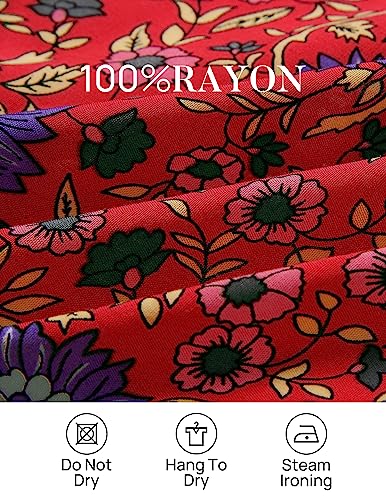 ZESICA Women's 2024 Summer Wrap V Neck Bohemian Floral Print Ruffle Swing A Line Beach Mini Dress,Red,Medium
