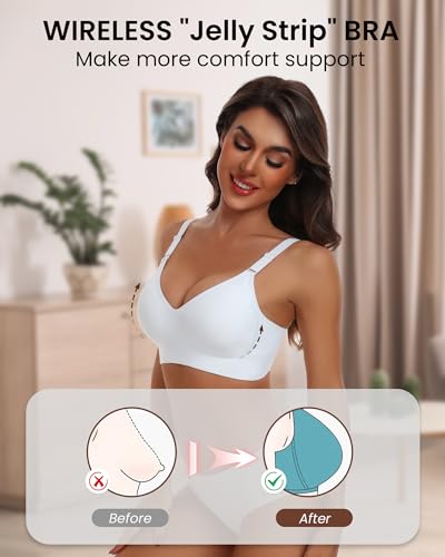 HORISUN Comfortable Bras for Women Wireless Seamless Push Up Bra(White L)