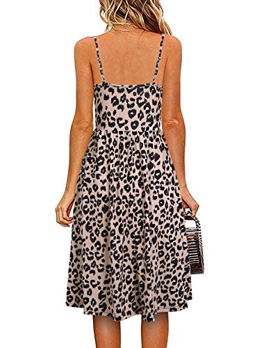 YATHON Casual Dresses for Women Sleeveless Cotton Summer Beach Dress 2024 A Line Spaghetti Strap Sundresses with Pockets (M, YT090-Leopard)