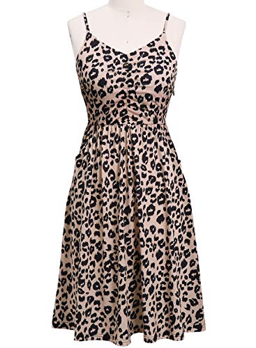 YATHON Casual Dresses for Women Sleeveless Cotton Summer Beach Dress 2024 A Line Spaghetti Strap Sundresses with Pockets (M, YT090-Leopard)