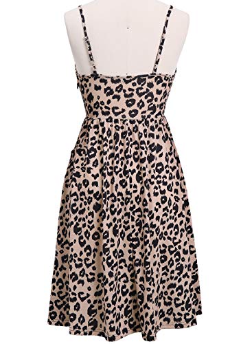 YATHON Casual Dresses for Women Sleeveless Cotton Summer Beach Dress 2024 A Line Spaghetti Strap Sundresses with Pockets (M, YT090-Leopard)