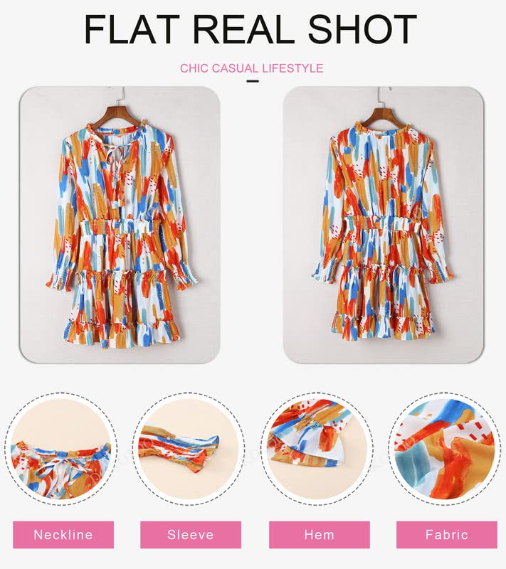 Dokotoo Womens Spring Floral Print Ruffle Tiered Mini Dress