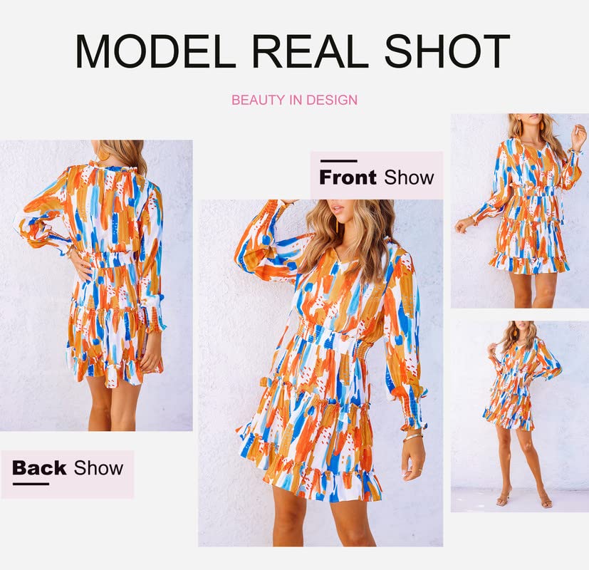 Dokotoo Womens Spring Floral Print Ruffle Tiered Mini Dress