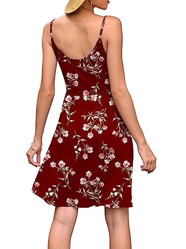 WEACZZY Summer Dresses for Women Casual Floral Sundresses Aline Flowy Mini Spaghetti Strap Beach Dress with Pockets, Flower Red, X-Large
