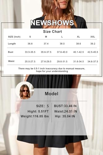 Newshows Summer Dresses for Women 2024 Short Sleeve Square Neck Babydoll Dresses Casual Beach Vacation Outfits Aline Ruffle Flowy Sundress Trendy with Pockets(Black,L)