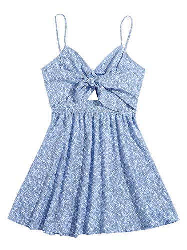 Floerns Women's Boho Floral Print Twist Front Cami A Line Mini Dress Bonnie Blue S