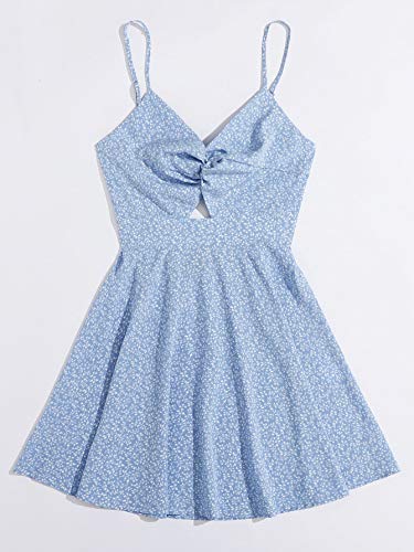 Floerns Women's Boho Floral Print Twist Front Cami A Line Mini Dress Bonnie Blue S