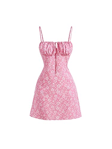 Floerns Women's Summer Floral Cherry Print A Line Short Cami Dress Pink Flower M