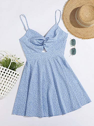 Floerns Women's Boho Floral Print Twist Front Cami A Line Mini Dress Bonnie Blue S