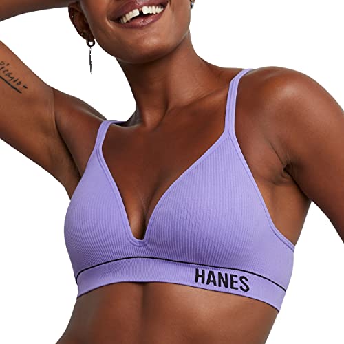 Hanes Women's Originals Contour Wireless, Seamless Rib Bralette, ComfortFlex Fit, Lively Lavender, X Large