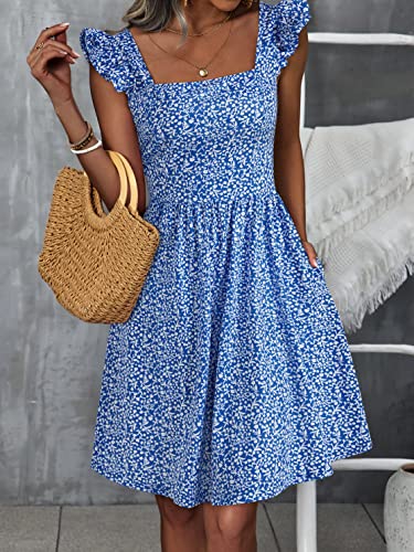 Loemes Summer Dresses Spring Dresses for Women 2024 Wedding Guest Dresses for Women Baby Shower Dress Mini Dresses for Women Sexy Large Floral Blue-2 …