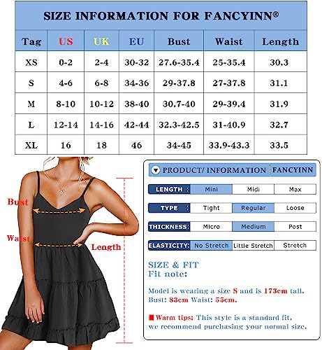 FANCYINN Women Yellow Casual Tiered Mini Dresses Spaghetti Strap V Neck Backless A Line Swing Short Dress with Pockets XS