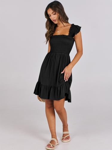 ANRABESS Women's Boho Summer Square Neck Dress Black