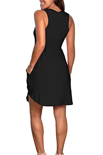 Atizon Casual Summer T Shirt Dress for Women V Neck Swing Elastic Tunic Short Sundress with Pockets