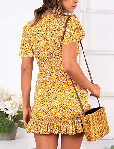 Relipop Summer Women Short Sleeve Print Dress V Neck Casual Short Dresses