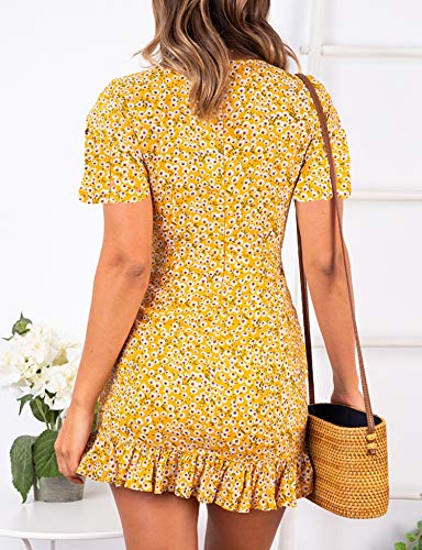 Relipop Summer Women Short Sleeve Print Dress V Neck Casual Short Dresses
