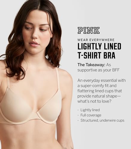 Victoria's Secret Pink Wear Everywhere T-Shirt Bra, Lightly Lined, Smooth, Bras for Women, Beige (32B)