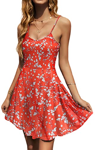 ACEVOG Summer Dresses for Women Beach Sexy Floral Spaghetti Strap Fit & Flare Sun Dress Short V Neck Island Vacation Dresses