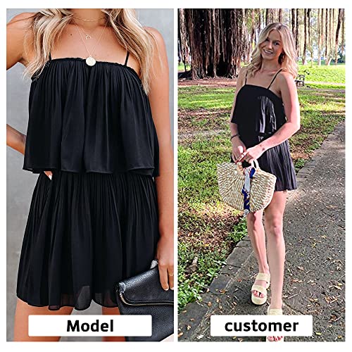 EXLURA Womens 2024 Summer Romper Dress Spaghetti Strap Pleated Fashion Short Jumpsuit Outfits