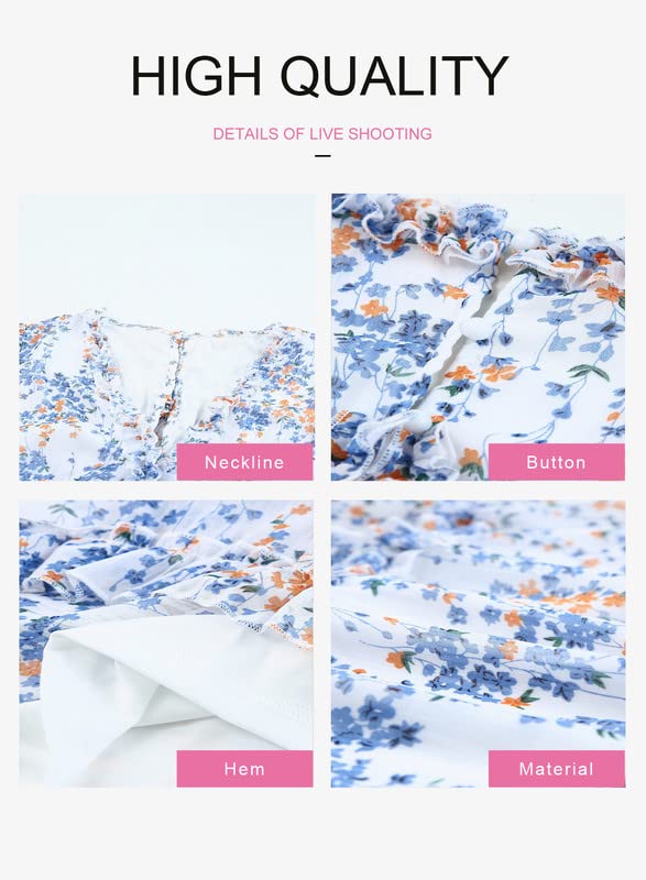 Dokotoo Womens Sun Casual V Neckline Long Sleeve Open Back Floral Print Mini Dress Bohemian Fashion Skater A Line Ruffle Hem Swing Dresses White Small