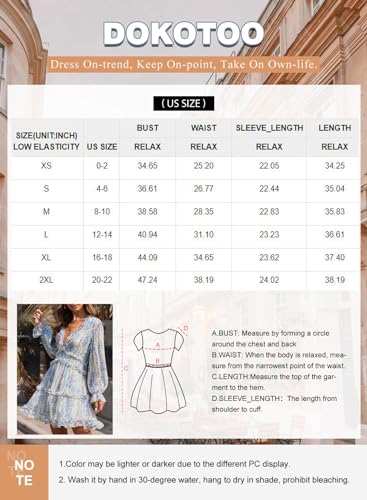 Dokotoo Womens Sun Casual V Neckline Long Sleeve Open Back Floral Print Mini Dress Bohemian Fashion Skater A Line Ruffle Hem Swing Dresses White Small