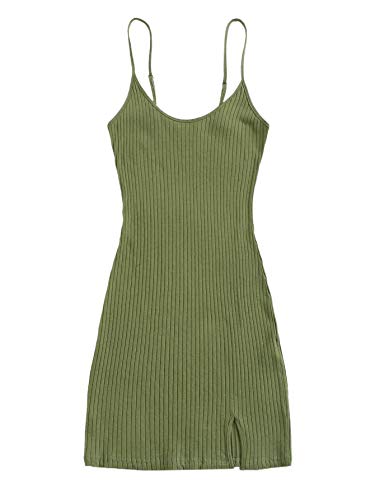 Floerns Women's Casual Solid Sleeveless Cami Split Hem Ribbed Knit Bodycon Mini Dress A Green M