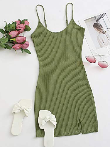Floerns Women's Casual Solid Sleeveless Cami Split Hem Ribbed Knit Bodycon Mini Dress A Green M