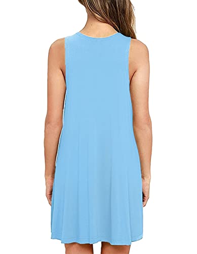 WEACZZY Women Summer Casual Relaxed Strappy Sleeveless Beach Short Mini Dress (Light Blue, M)