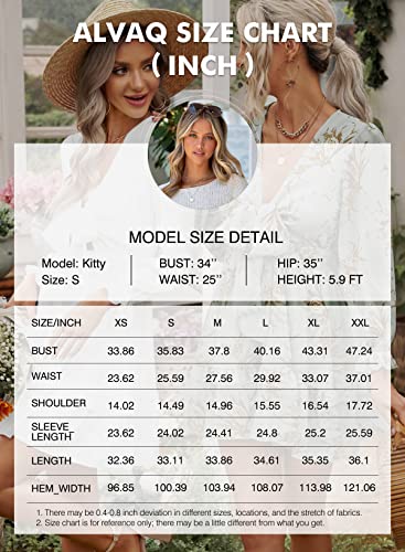 AlvaQ Womens Sexy Deep V Neck Tie Front Long Sleeve Ruffles Mini Dress Swing Short Dresses Sundress White Small