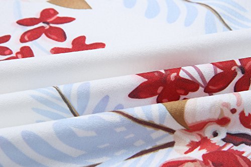 CASURESS Women Dress Summer V Neck Mini Floral Print Swing Dress Sleeveless Spaghetti Strap Skater Dresses with Belt White