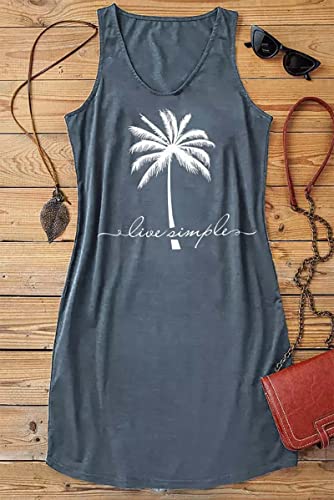 Sun Salt Sand Coconut Tree Tank Mini Dress for Women Sleeveless Beach Praty Shirts Summer Vacation Short Mini Dresses (Small, Blue)