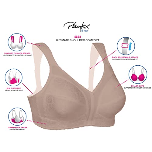 PLAYTEX Womens 18 Hour Comfort-strap Wireless Bra, Full-coverage With 4-way Trusupport, Single & 2-pack Bras, White, 40DDD US