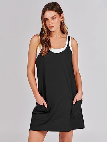 Caracilia Womens Summer Mini Dress 2024 Casual Sleeveless Built in Shapewear Sundress Trendy Short Tennis Athletic Outfits Black Medium