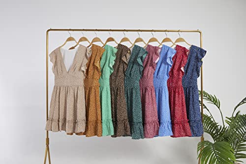 Womens Smocked Dress Ruffled Floral Print Flowy Mini Dresses Flutter Sleeve Sexy V Neck Cute Summer Short Dress